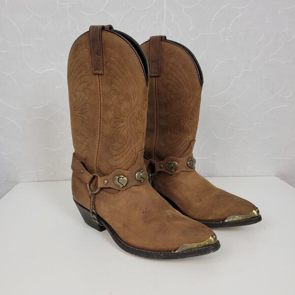 Masterson Shoes - Masterson Women's Boots 7.5 Brown Heart Chain Strap Western Cowboy Leather Boots